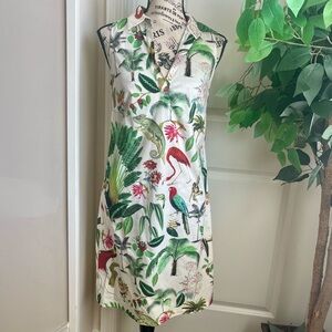 Vilagallo Jungle Tropical Print Sleeveless Dress White US Sz 4